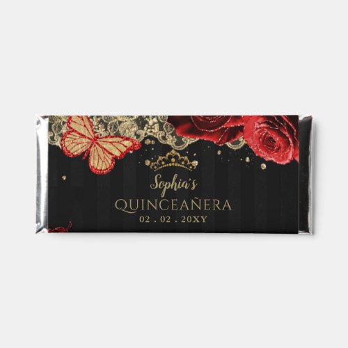 Vintage Red  Roses Black Gold Lace Quinceaera Hershey Bar Favors