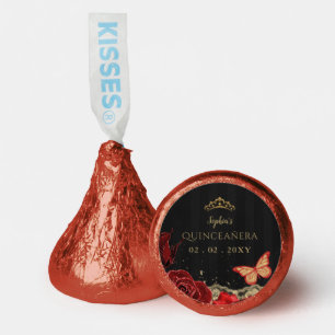 Vintage Red  Roses Black Gold Lace Quinceañera Hershey®'s Kisses®