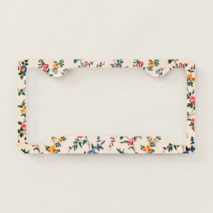 Vintage red roses blue floral pattern license plate frame