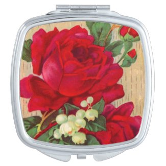 Vintage Red roses compact mirror