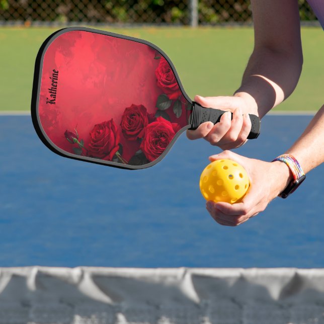 Vintage Red Roses Custom Name Pickleball Paddle (Insitu)