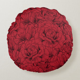 Vintage Red Roses Elegance Round Pillow