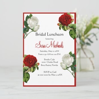 Vintage Red Roses Floral Bridal Luncheon  Invitation by Susang6 at Zazzle
