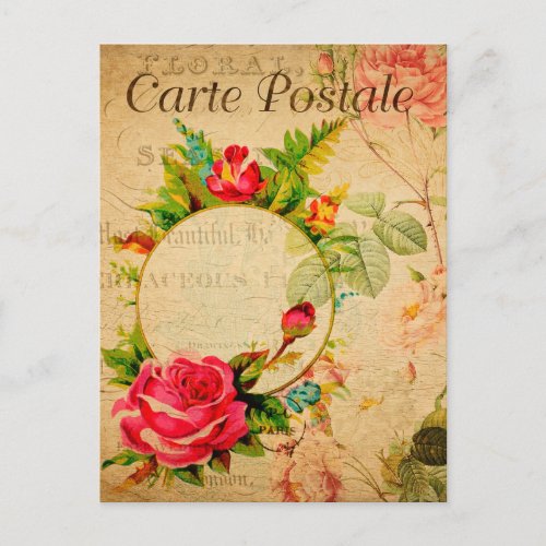 Vintage Red Roses Floral Flowers French Postcard