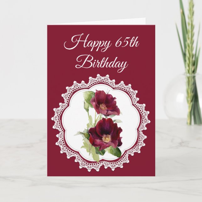 Vintage Red Roses Flower 65th  Birthday Custom Card (Front)