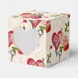 Vintage Red Roses & Key to My Heart Valentine's Favor Boxes