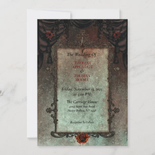 Vintage Red Roses on Gothic Black Drapery Invitation