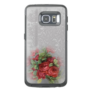 Vintage Red Roses on Gray Damask Otter Box OtterBox Samsung Galaxy S6 Edge Case