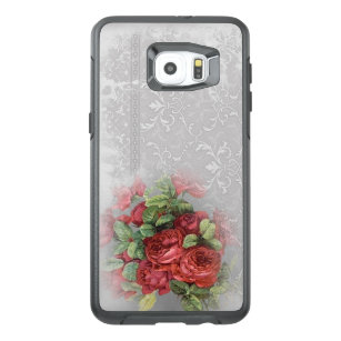 Vintage Red Roses on Gray Damask Otter Box OtterBox Samsung Galaxy S6 Edge Plus Case