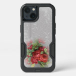 Vintage Red Roses On Gray Damask Otter Box Iphone 13 Case at Zazzle