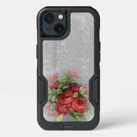 Vintage Red Roses on Gray Damask Otter Box