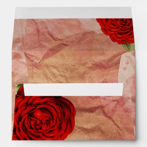 Vintage Red Roses On Old Crumpled Parchment Custom Envelope