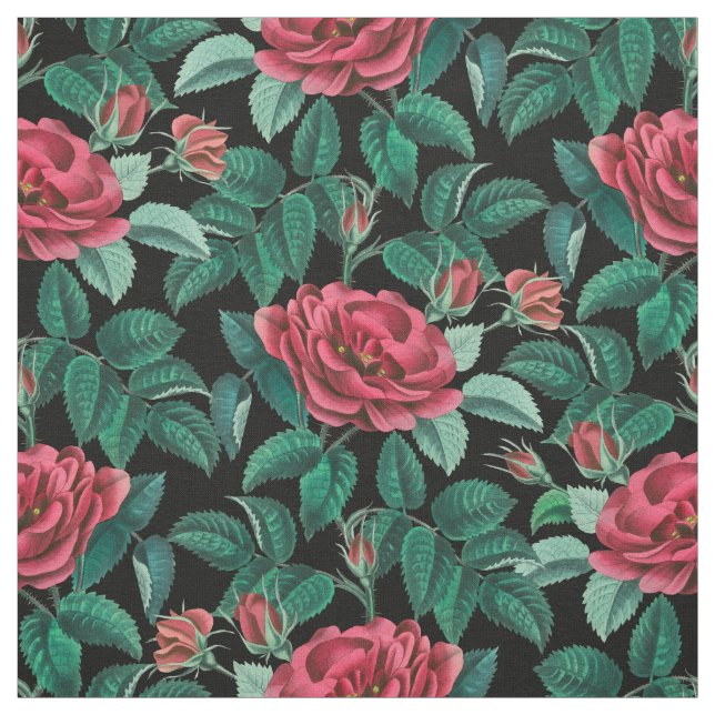 Vintage Red Roses Pattern Fabric (Swatch)
