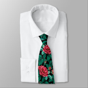 Vintage Red Roses Pattern Neck Tie
