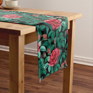 Vintage Red Roses Pattern Short Table Runner