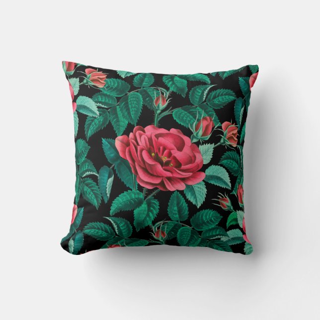 Vintage Red Roses Pattern Throw Pillow (Front)