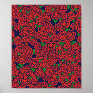 Vintage Red Roses Pattern Valentine Art Flowers Poster