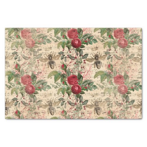 Vintage Red Roses Queen Bee  Tissue Paper