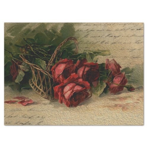 Vintage Red Roses  Script overlay decoupage Tissue Paper