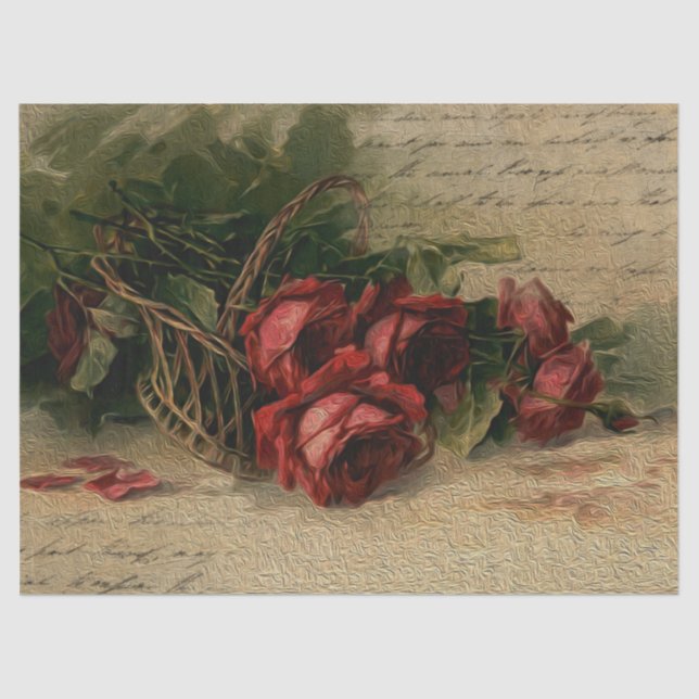 Vintage Red Roses  Script overlay decoupage Tissue Paper (Front)