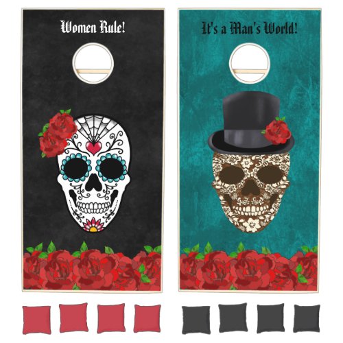 Vintage Red Roses Sugar Skulls Cornhole Set