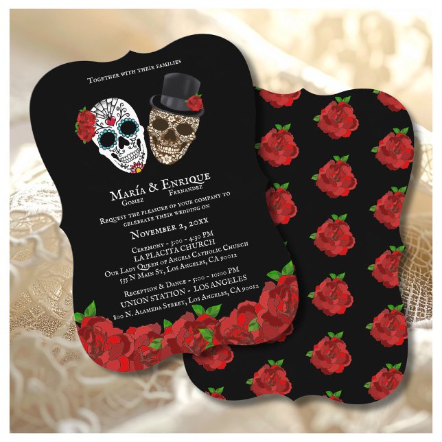 Vintage Red Roses Sugar Skulls Wedding Invitation (Creator Uploaded)