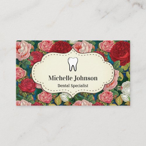 Vintage Red Roses Tooth Dental Clinic Dentist Business Card