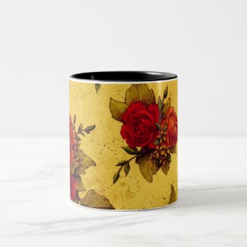 Vintage Red Roses Two-tone Coffee Mug by ArtsofLove at Zazzle