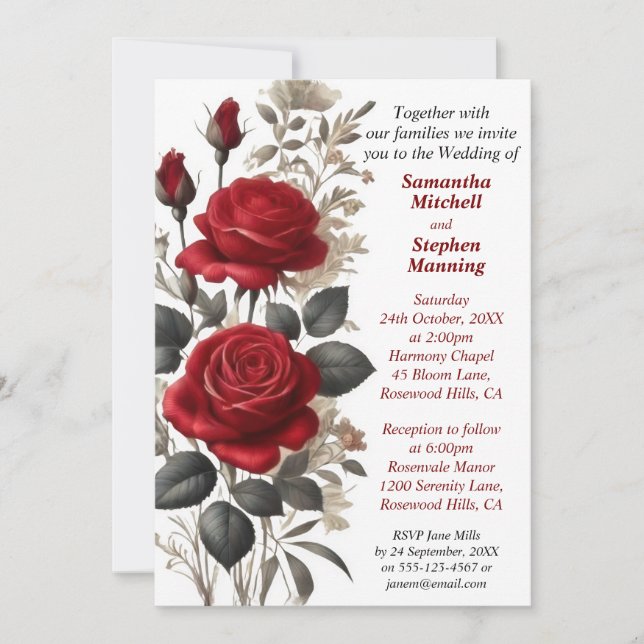 Vintage Red Roses Wedding  Invitation (Front)