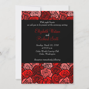 Vintage red roses wedding invitation