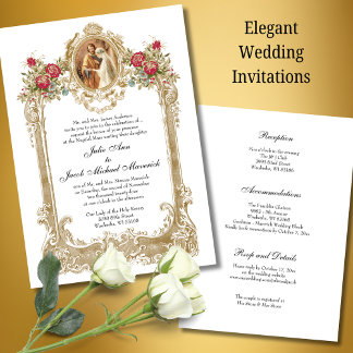Vintage Red Roses Wedding Mary and Joseph Invitation