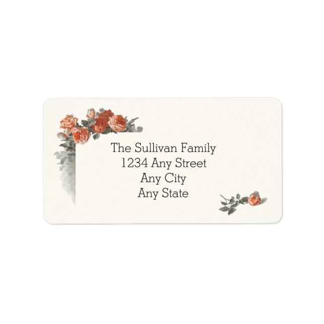 Vintage Red Roses Wedding Name and Address Label (Front)