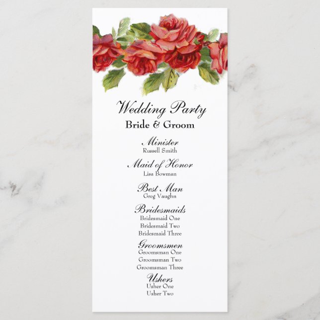 Vintage Red Roses Wedding Program (Front)