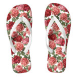 Vintage Red Roses Wide Strap Flipflops Thongs at Zazzle