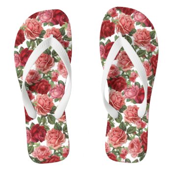 Vintage Red Roses Wide Strap Flipflops Thongs by zebracove at Zazzle