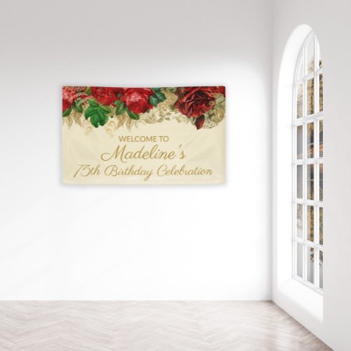 Vintage Red Roses Womens Birthday Banner