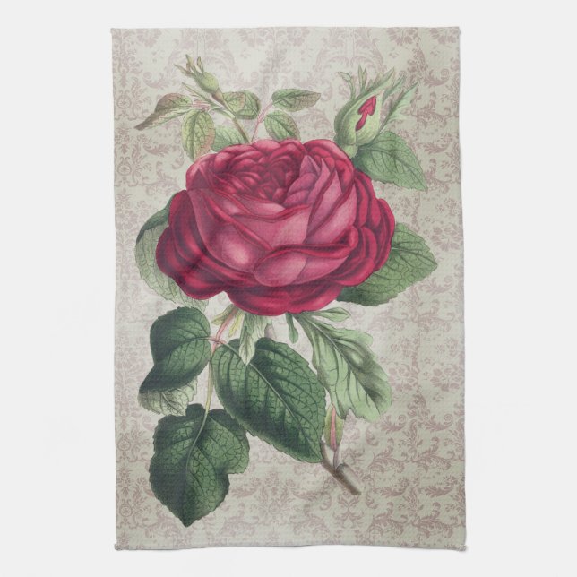 Vintage Red Ross with Damask  Kitchen Towel (Vertical)