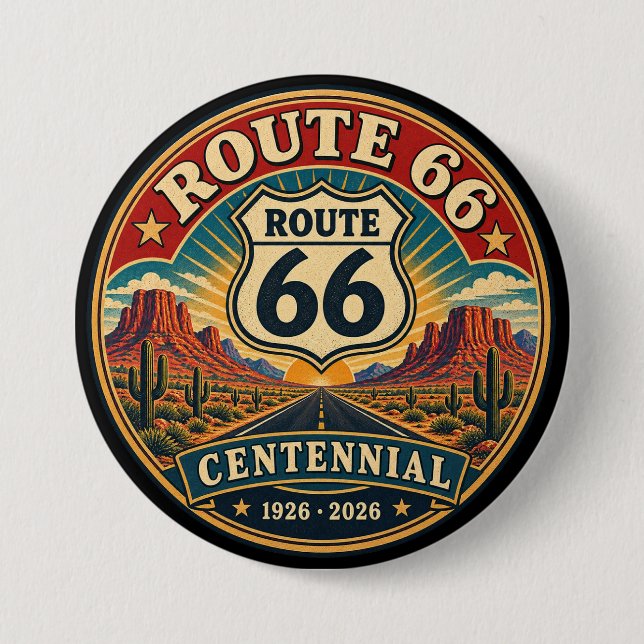 Vintage Red Route 66 Desert Centennial Button (Front)