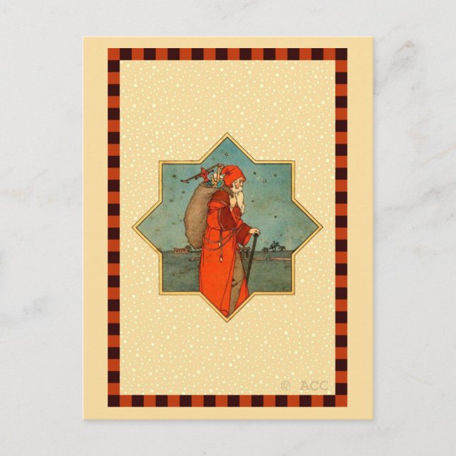 Vintage Red Santa Claus St. Nicholas Holiday Postcard (Front)