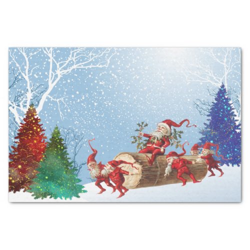 Vintage Red Santa Log Watercolor Trees Christmas  Tissue Paper