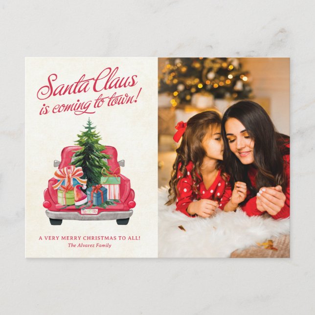 Vintage Red Santa Truck Photo Postcard (Front)