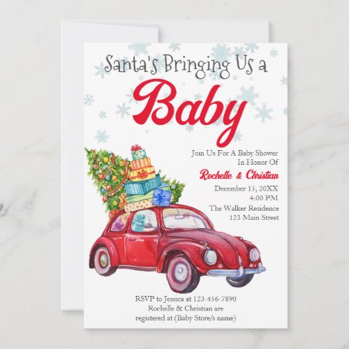 Vintage red Santas Bringing Us A Baby Christmas Invitation