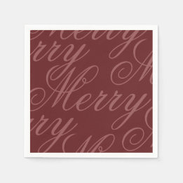 Vintage Red Script Merry Christmas Party Paper Napkins