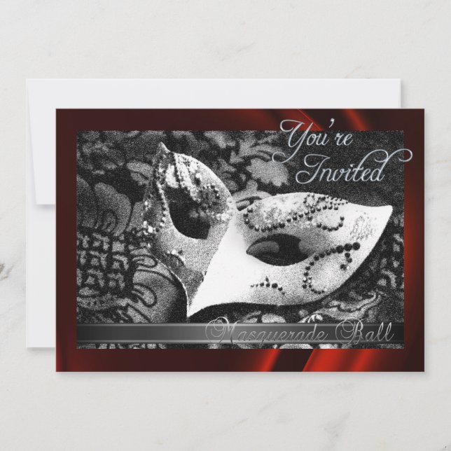 Vintage Red Silk Masquerade Ball Invitation (Front)