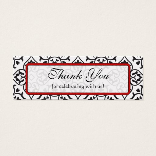 Customizable Vintage Red Silver and Black Damask Wedding Tags Business Cards