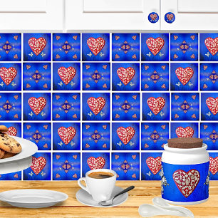 Vintage Red & Silver Milagro Heart With Butterfly Ceramic Tile