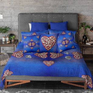 Vintage Red & Silver Milagro Heart With Butterfly Duvet Cover