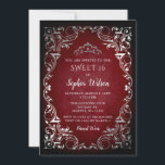 Vintage Red Silver Princess Tiara Sweet 16  Invitation<br><div class="desc">Elegant Vintage Red Silver Princess Tiara Sweet 16 Birthday Invitation</div>