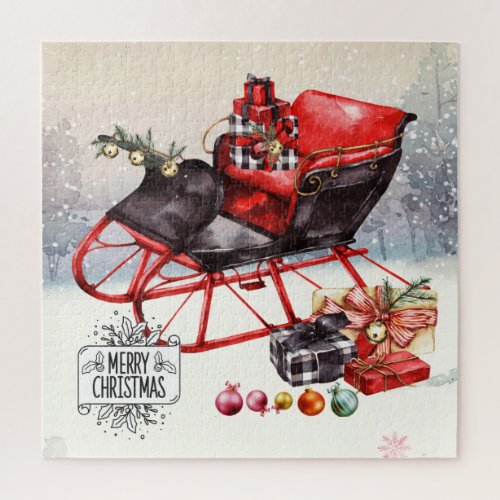 Vintage Red Sleigh In Snow Jigsaw Puzzle