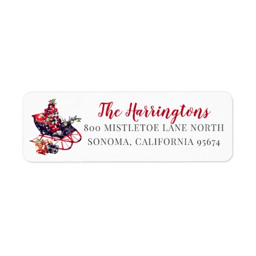 Vintage Red Sleigh Snow Return Address Label